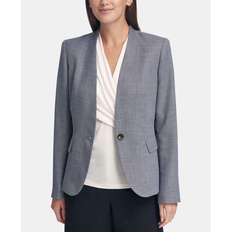 Dkny Chambray Look Collarless Blazer
